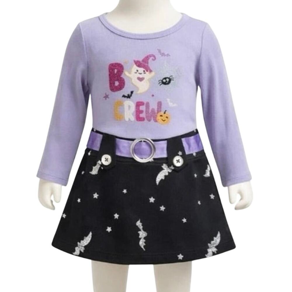 NWT Girls Purple Black Halloween Boo Crew Dress With Bat Skirt size 4/5 XS